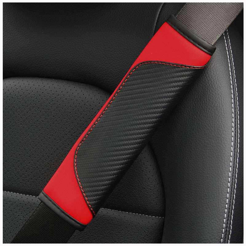 Car Seat Belt Cover Carbon Fiber Leather Auto Seat Shoulder Protection, Style: Red