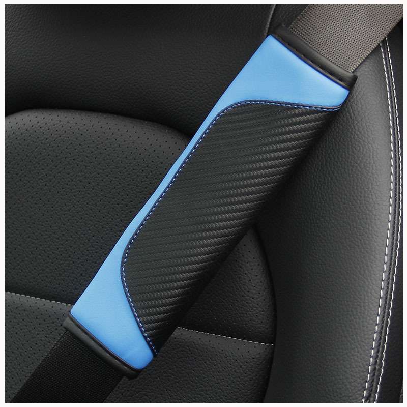Car Seat Belt Cover Carbon Fiber Leather Auto Seat Shoulder Protection, Style: Wine Red
