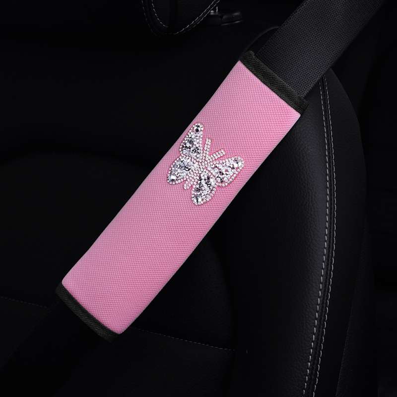 Car Seat Belt Cover Diamond Butterfly Shoulder Strap Cushion Cover 6.5x23cm(Black)