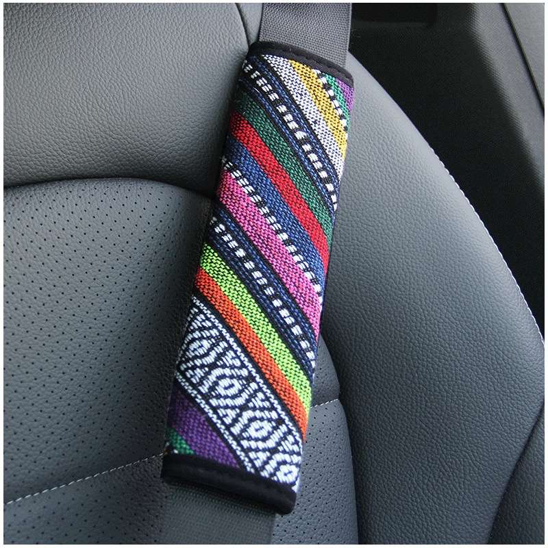 Ethnic Style Linen Car Seat Belt Cover Shoulder Pads(Colorful)