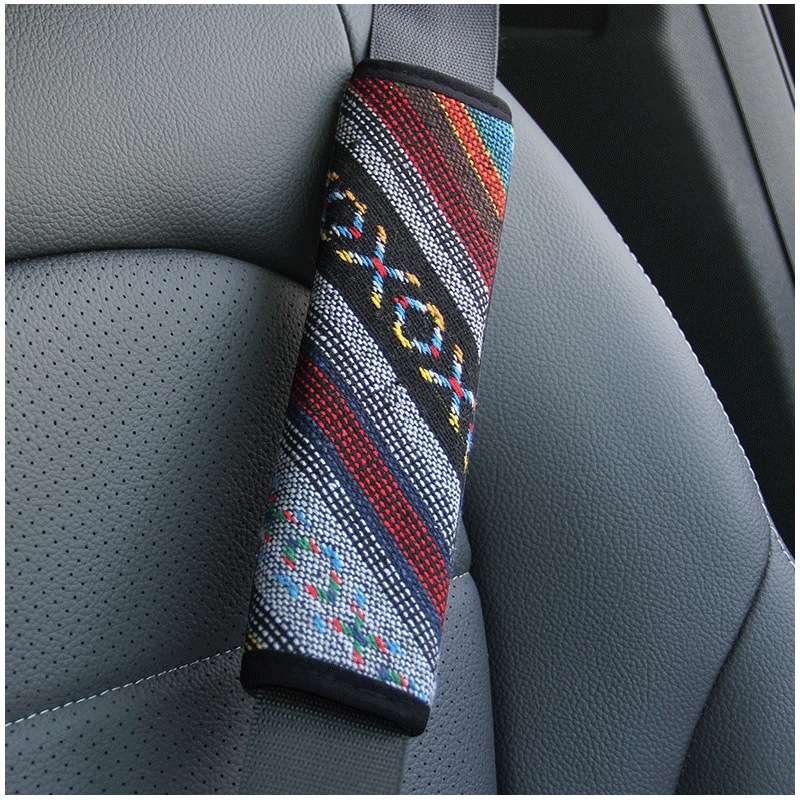 Ethnic Style Linen Car Seat Belt Cover Shoulder Pads(XO)