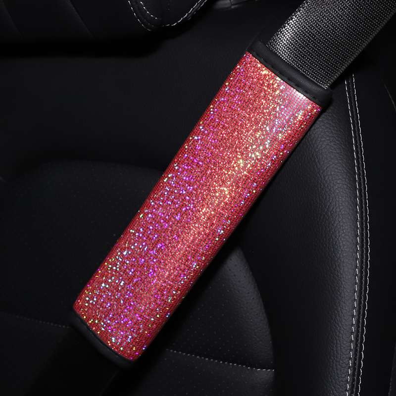 Bling Car Leather Seat Belt Cover Shoulder Pads(Colorful Red)