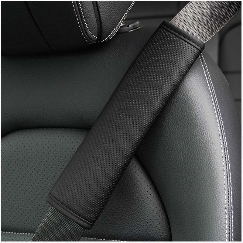 Skin Feeling Car Leather Seat Belt Cover Shoulder Pads 6.5x23cm(Wine Red)