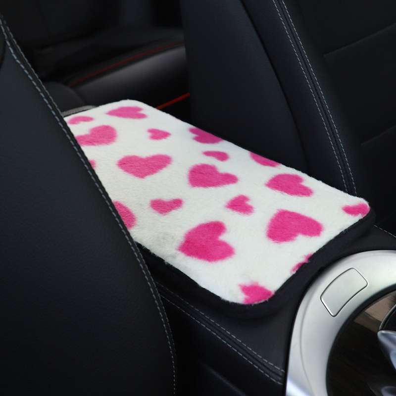 Plush Heart Pattern Car Center Console Cover Mat 32x19cm(Rose Red)