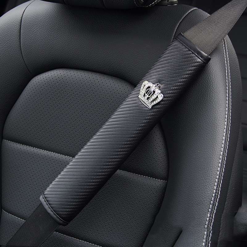 30cm Crown Carbon Fiber Car Leather Seat Belt Cover Shoulder Pads For Trucks
