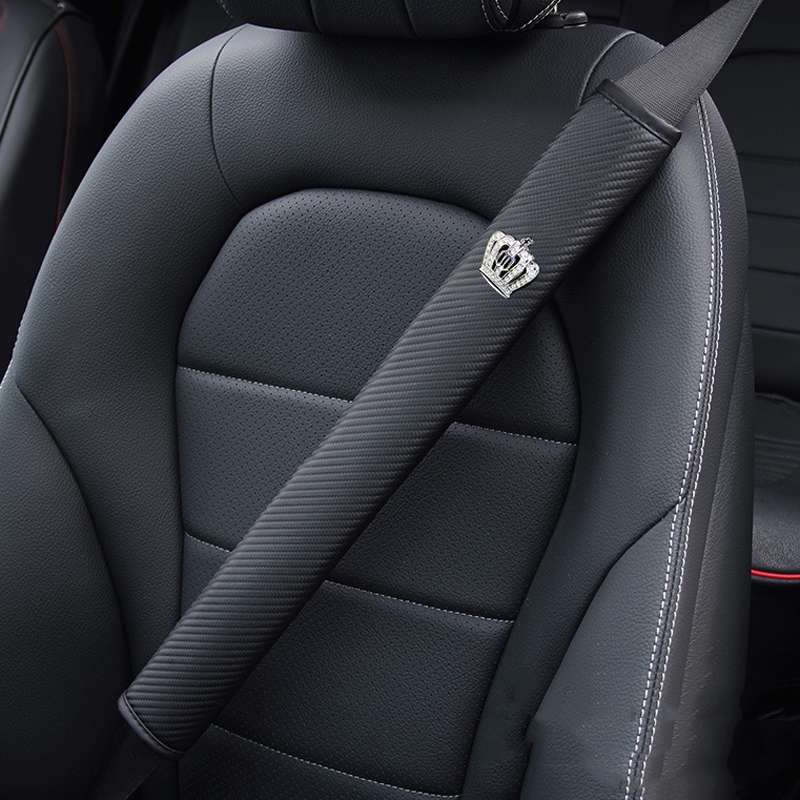 50cm Crown Carbon Fiber Car Leather Seat Belt Cover Shoulder Pads For Trucks