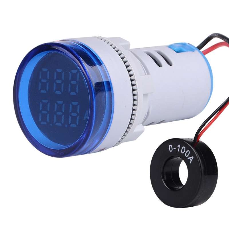 SINOTIMER ST16VA Round 22mm LED Digital Display AC Voltage Current Indicator AC 60-500V 0-100A(01 Re
