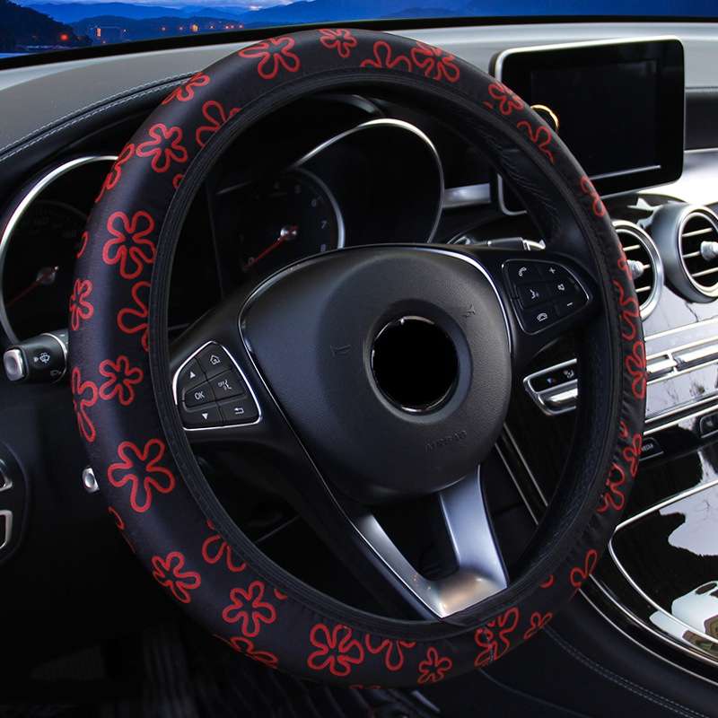 Car Steering Wheel Cover Printed Cloth Without Inner Elastic Band Cover, Pattern: Five Star Flower R