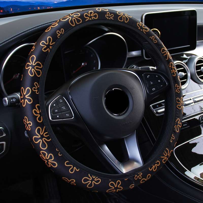 Car Steering Wheel Cover Printed Cloth Without Inner Elastic Band Cover, Pattern: Five Star Flower O