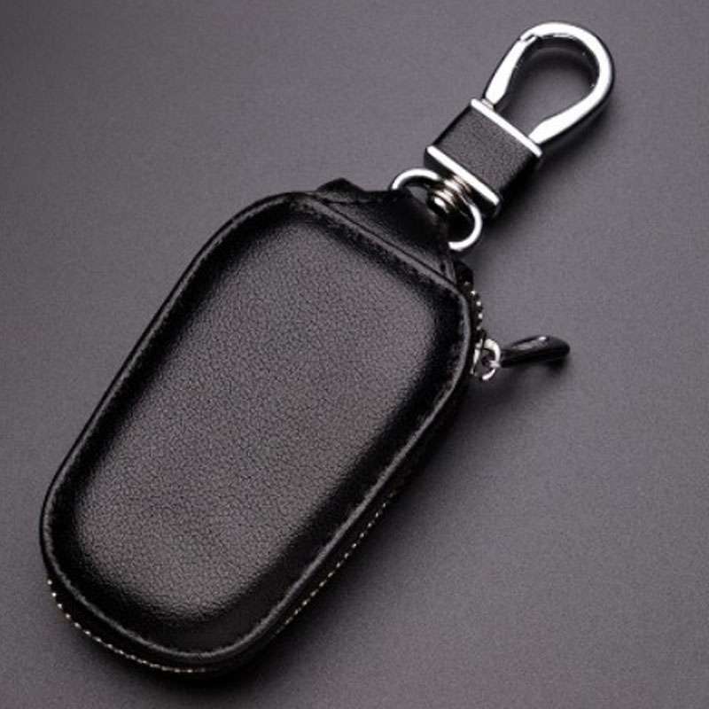 Leather Men Multifunctional Car Key Bag Large Capacity Universal Waist Hanging Key Storage Bag(Black