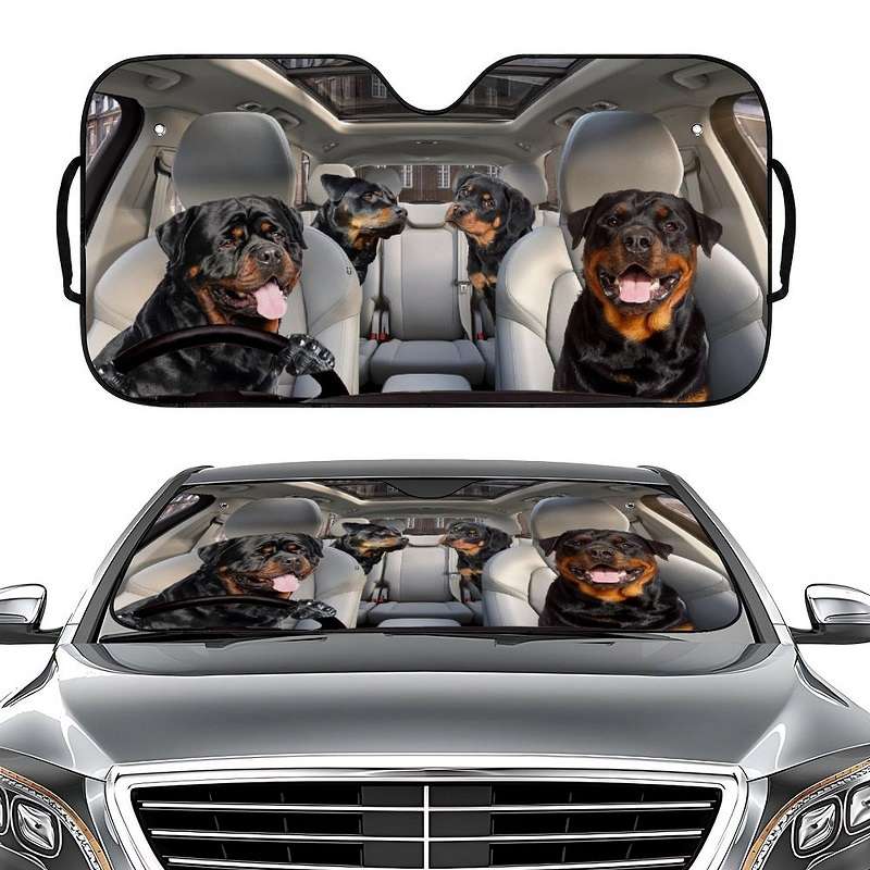 70x145cm Printed Car Sun Protection Heat Insulation Sunshade(Black Dog)