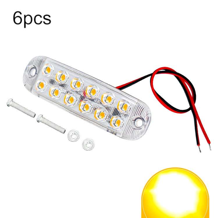 6pcs 12-Bead LED Flashing Warning Lights Motorcycle RV Signal Lights(Red Light)
