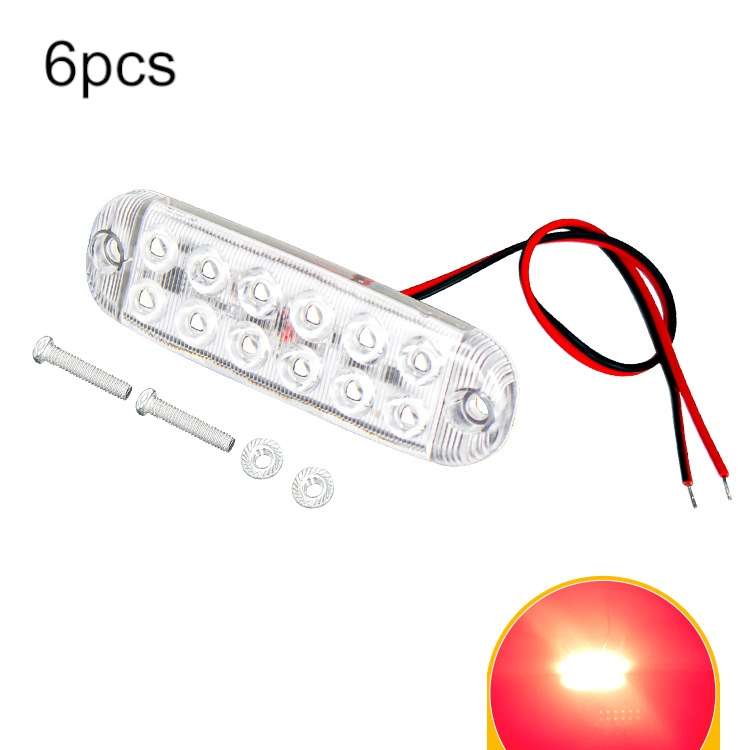 6pcs 12-Bead LED Flashing Warning Lights Motorcycle RV Signal Lights(Red Light)