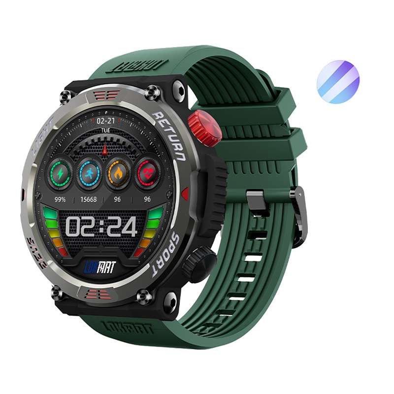 LOKMAT ZEUS 5 PRO 1.46 Inch 5ATM Waterproof Flashlight Bluetooth Call Smart Watch(Dark Green)