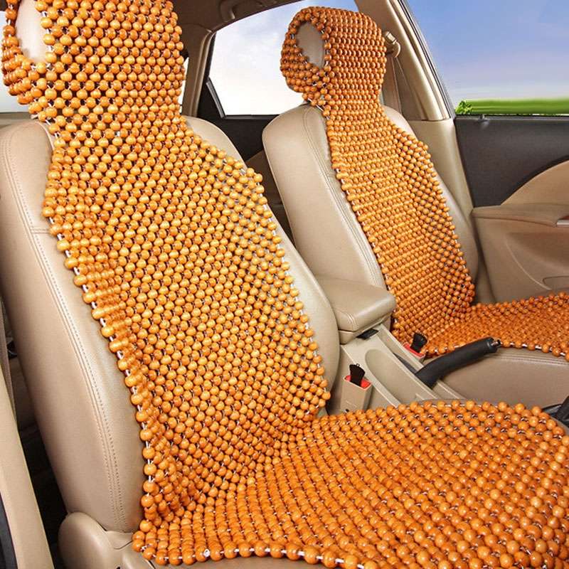 Car Wood Beaded Cushion Universal Car Seat Cover Summer Interior Supply(Beige)