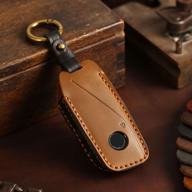 For 2024 BMW X7 Hallmo Cowhide Car Key Protection Cover(Blue)