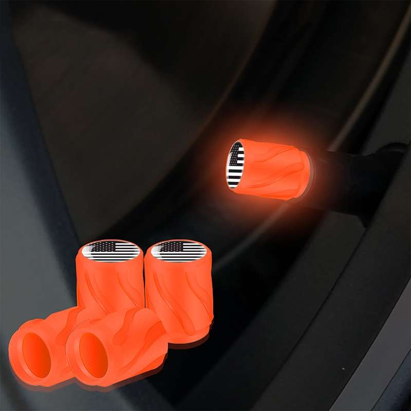 4pcs /Set Luminous Car Motorcycle Tire Modified Valve Cap, Color: Orange Red Black Flag