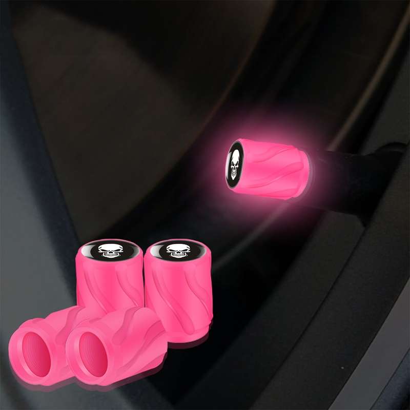 4pcs /Set Luminous Car Motorcycle Tire Modified Valve Cap, Color: Pink White Skull