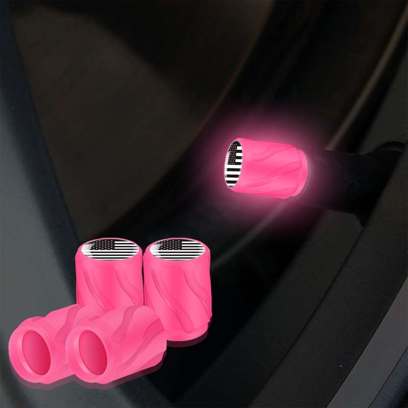 4pcs /Set Luminous Car Motorcycle Tire Modified Valve Cap, Color: Pink Black Flag