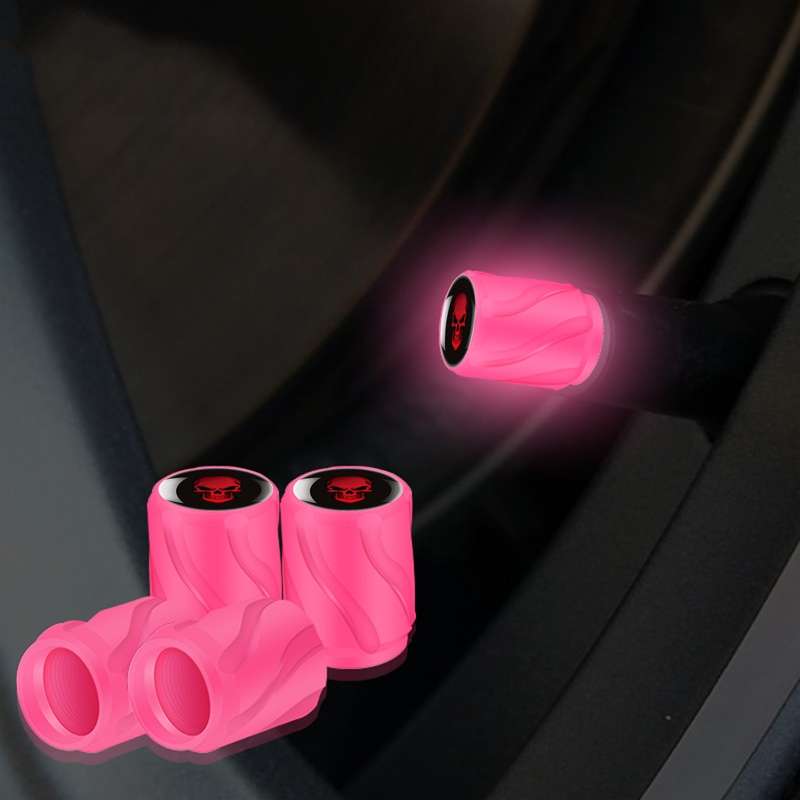 4pcs /Set Luminous Car Motorcycle Tire Modified Valve Cap, Color: Pink Red Skull