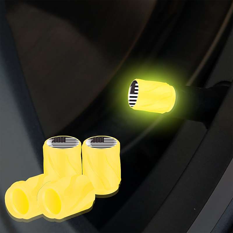 4pcs /Set Luminous Car Motorcycle Tire Modified Valve Cap, Color: Yellow Black Flag