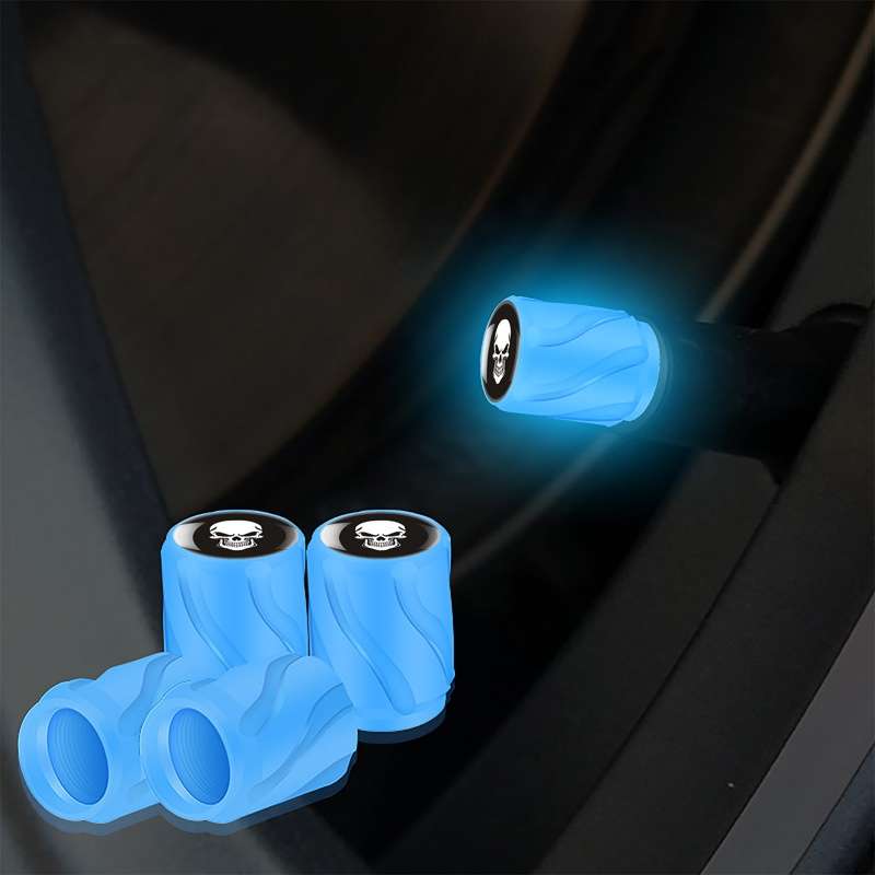 4pcs /Set Luminous Car Motorcycle Tire Modified Valve Cap, Color: Blue White Skull