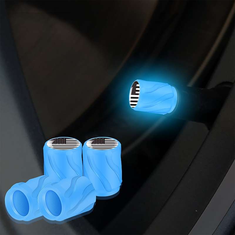4pcs /Set Luminous Car Motorcycle Tire Modified Valve Cap, Color: Blue Black Flag
