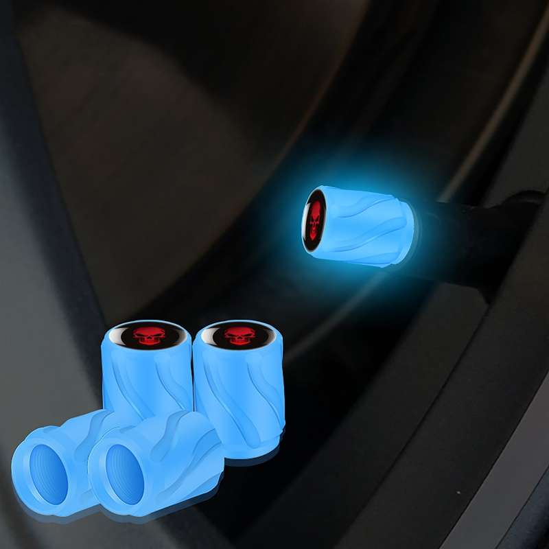 4pcs /Set Luminous Car Motorcycle Tire Modified Valve Cap, Color: Blue Red Skull