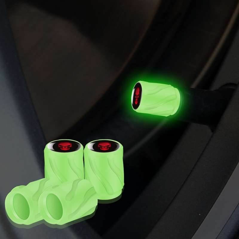 4pcs /Set Luminous Car Motorcycle Tire Modified Valve Cap, Color: Green Red Skull
