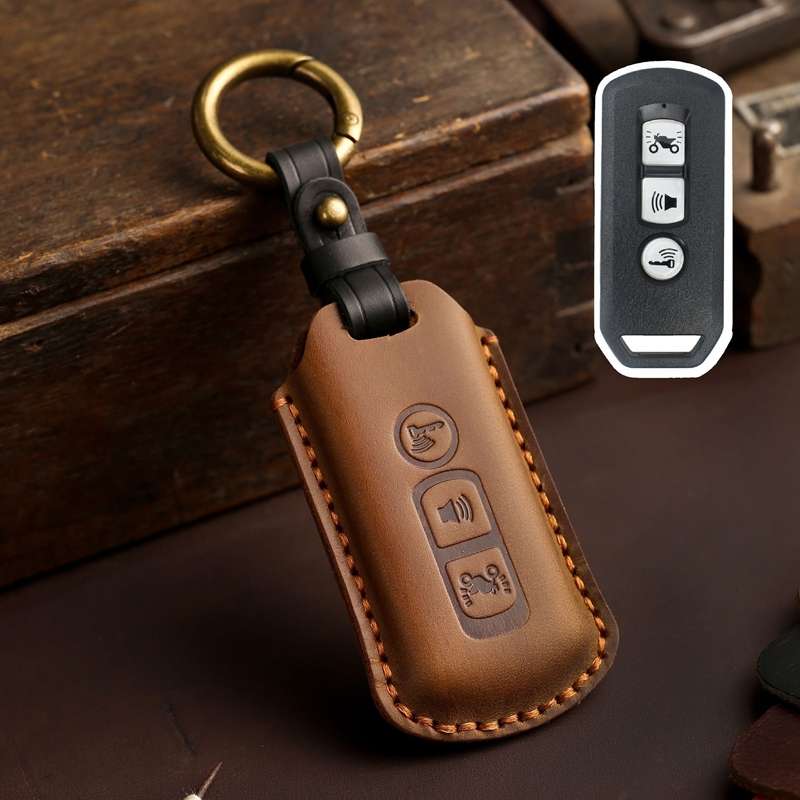 For Honda NS125LA/Lead125/PCX160/Forza 350 Hallmo Motorcycle Key Case, Color: 3 Keys Brown