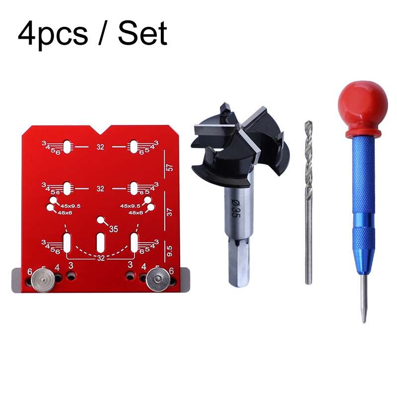 4pcs / Set 35mm Hinge Drilling Locator Hinging Hole Punching Auxiliary Tool, Color: Red