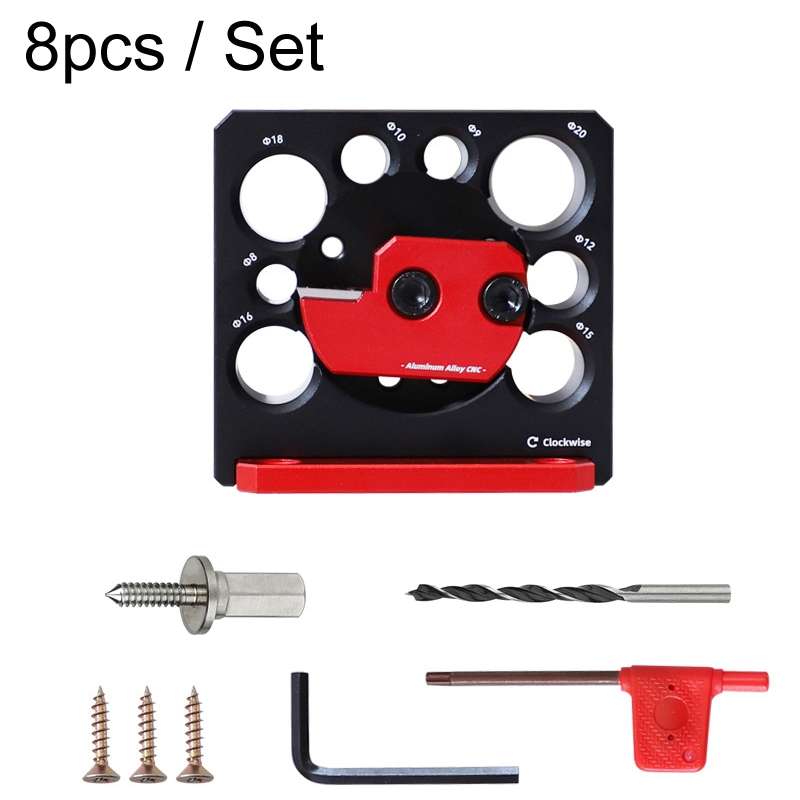 RUITOOL 8pcs / Set Adjustable 8-Hole Drill Rounders Woodworking DIY Tools, Color: Red And Black