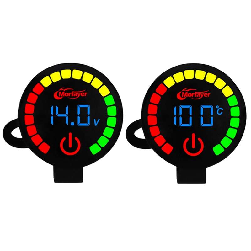Morfayer Motorcycle Dual Display Intelligent Alarm Power Meter, Model: Voltmeter+Water Temperature M