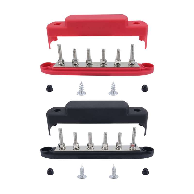M6 RV Yacht High Current 6-column 250A Base Busbar, Color: Red + Black