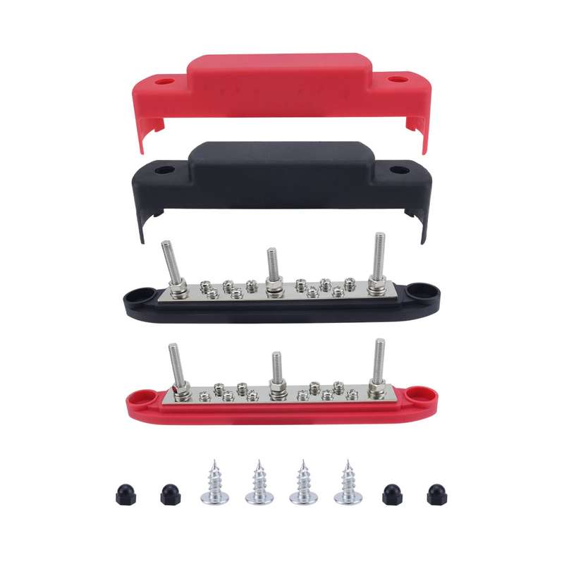 M6 3-post 10-way RV Yacht Short-circuit Proof Base DC Busbar, Color: Red+Black 1pair
