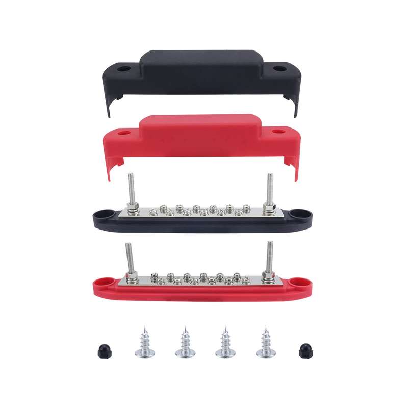 M6 2-post 12-way RV Yacht Terminal Nylon Flame Retardant Busbar, Color: Red+Black 1pair
