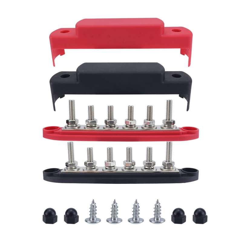 M8 Nylon Base RV Yacht Waterproof Dustproof Cover 6-post Bus Bar, Color: Red+Black 1pair