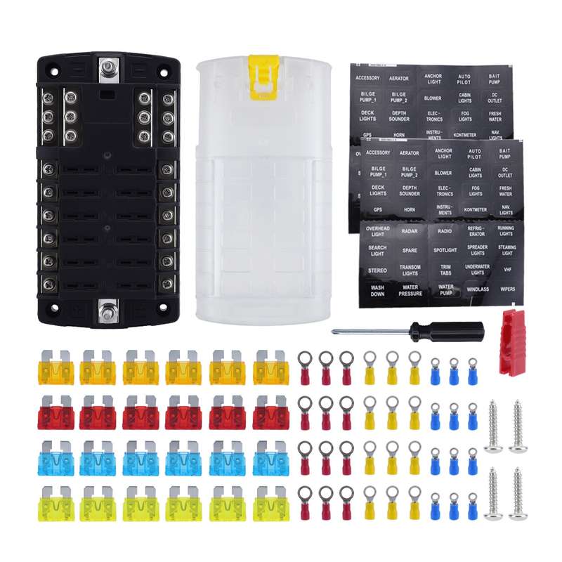 RV Yacht 12-way LED Insulated Flame-retardant Fuse Holder Box with Wire(Configuration 3)