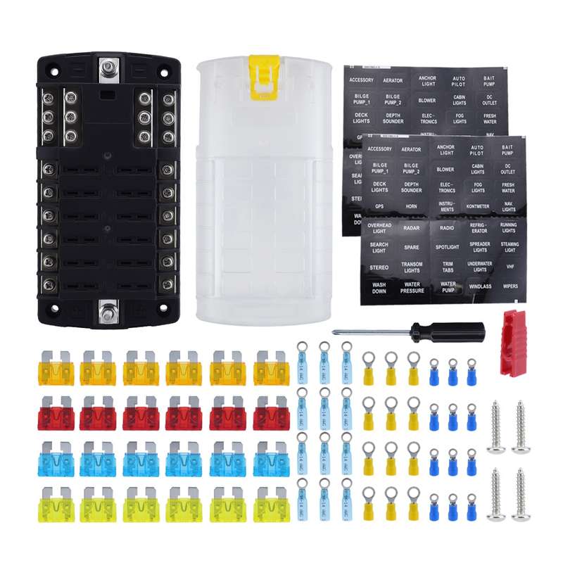 RV Yacht 12-way LED Insulated Flame-retardant Fuse Holder Box with Wire(Configuration 4)