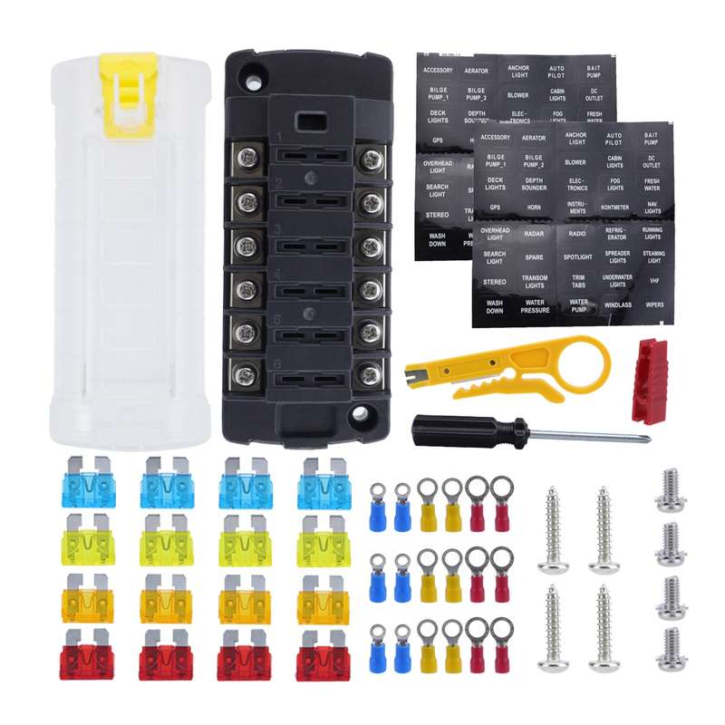 6-Way Plug-In Insulated Cover Fuse Box For Cars Yachts, Set: Enhanced Version A