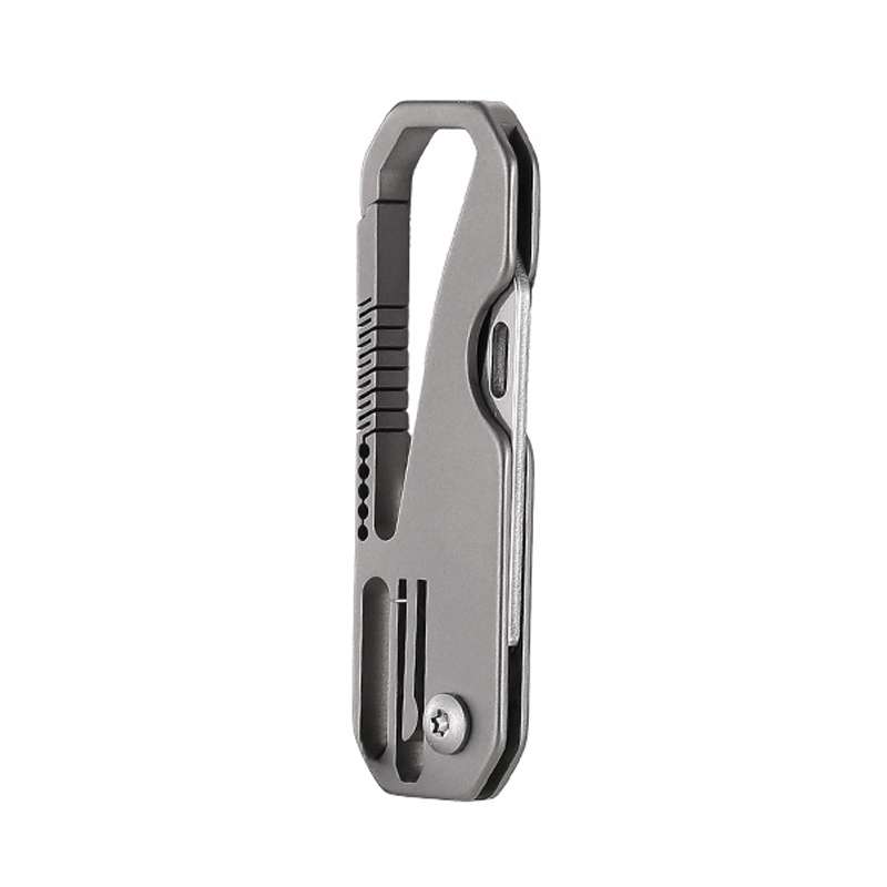 Multifunctional Titanium Keychain Outdoor Portable Defense Mini Folding Knife, Style: With Steel Rin