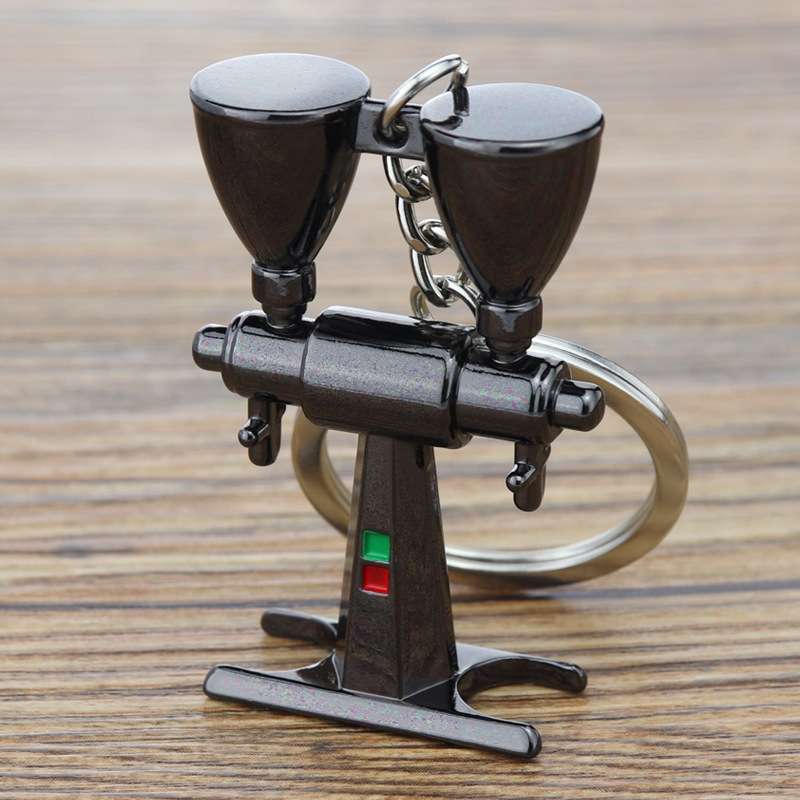 Mini Metal Keychain Coffee Utensils Decorative Pendant, Style: Dual-Head Bean Grinder Black