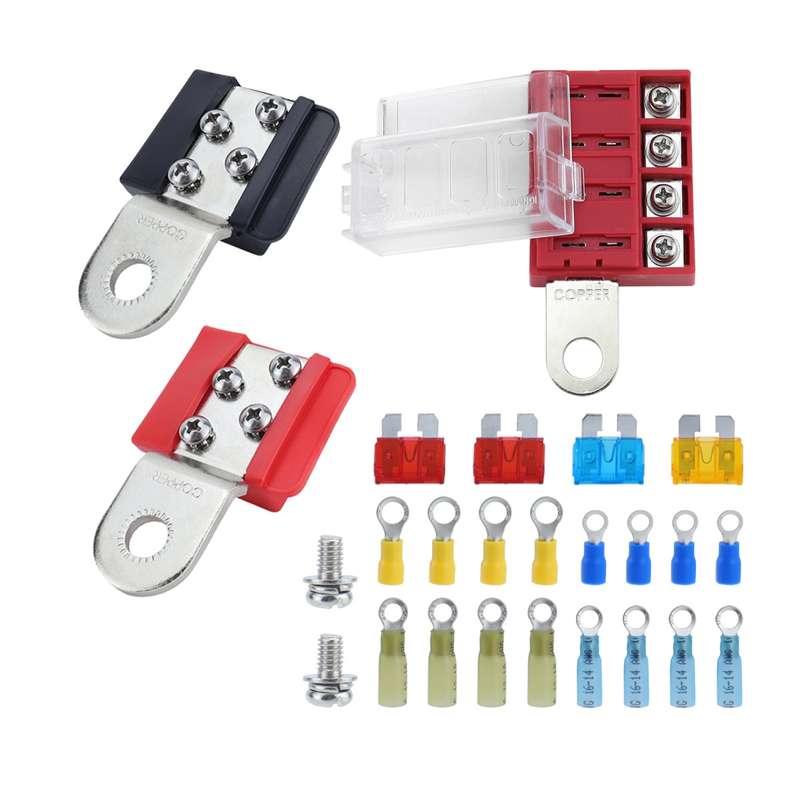 4-way RV Yacht Flame Retardant Waterproof Battery Terminal Fuse Block(One)