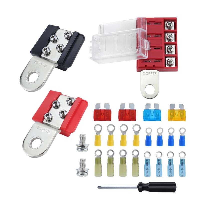 4-way RV Yacht Flame Retardant Waterproof Battery Terminal Fuse Block(Two)