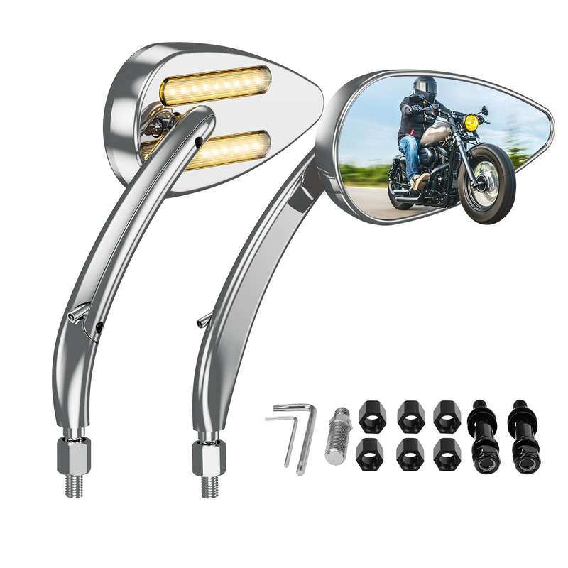 FLYQUICK Motorcycle LED Rearview Mirror With Light, Color: Electroplating