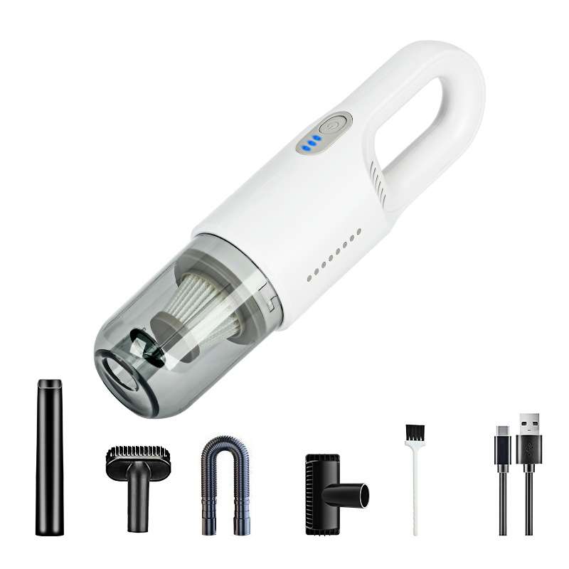 Wireless Car-mounted High-power Suction Handheld Vacuum Cleaner, Color: White 7.4V