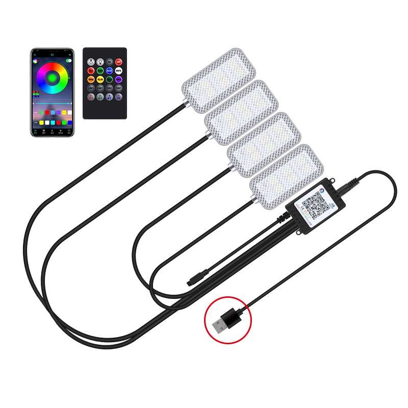 Eight-Color LED Voice Control Car Music Rhythm Atmosphere Light, Specification: 5V USB APP + Remote