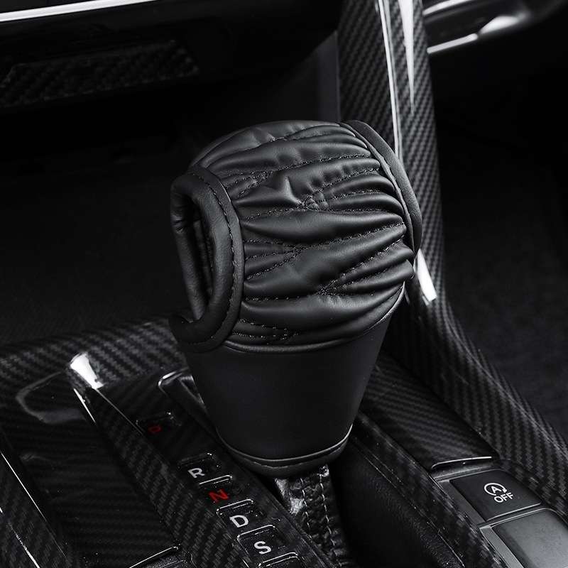Car Universal Leather Gear Sleeve Breathable Gearshift Cover, Style: T Type Black