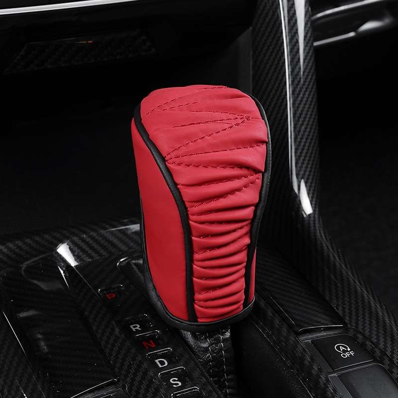 Car Universal Leather Gear Sleeve Breathable Gearshift Cover, Style: Manual Gear Red With Black Line