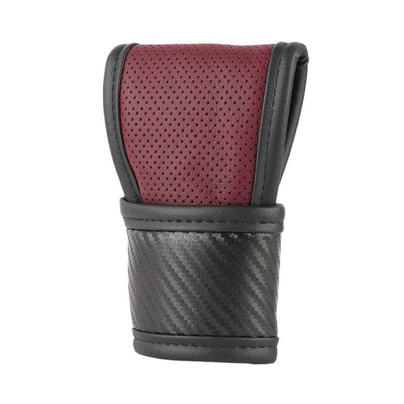 Car Automatic Universal Perforated Breathable Cowhide Side Opening Shift Cover, Style: A-Wine Red